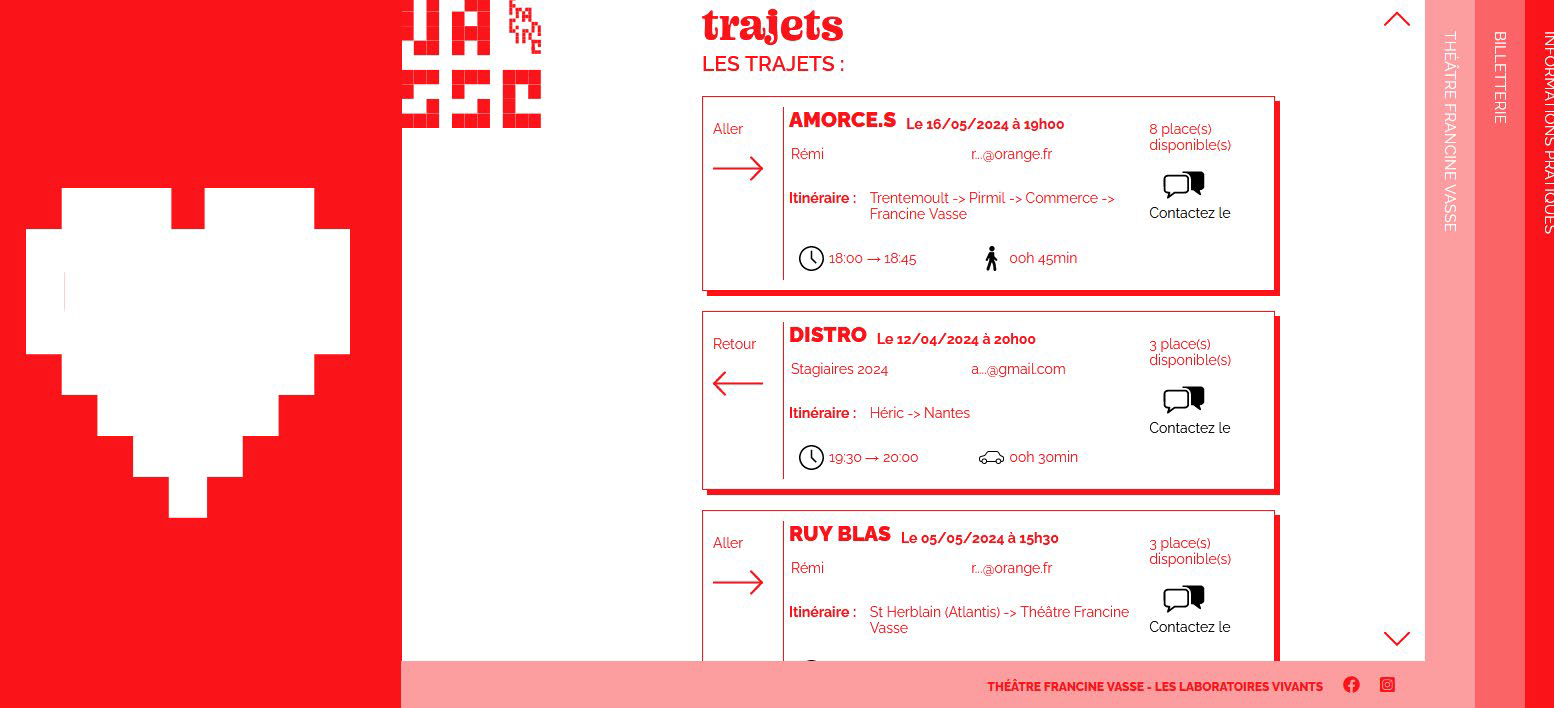 Screen des trajets de covoiturages