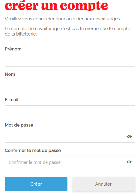Screen du formulaire de creation de compte