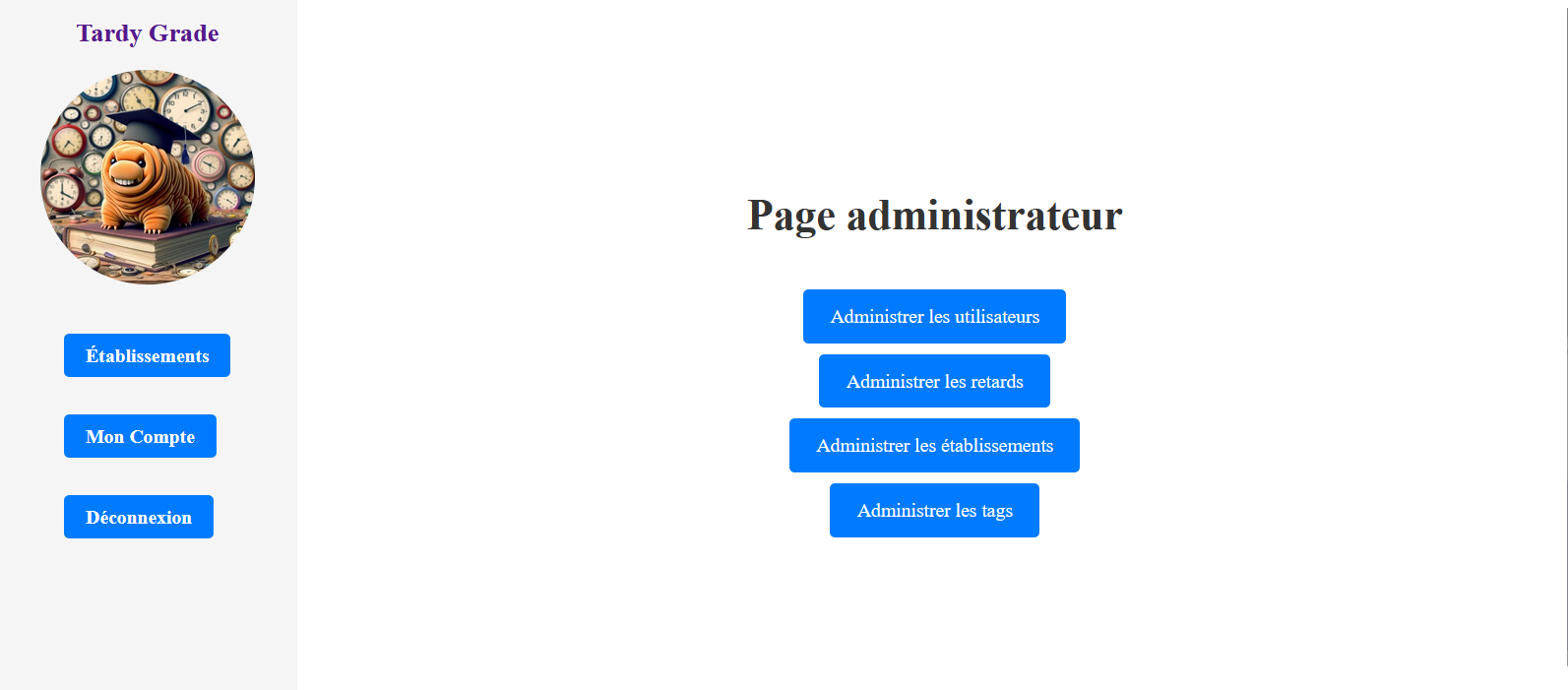 Screen de la page administrateur