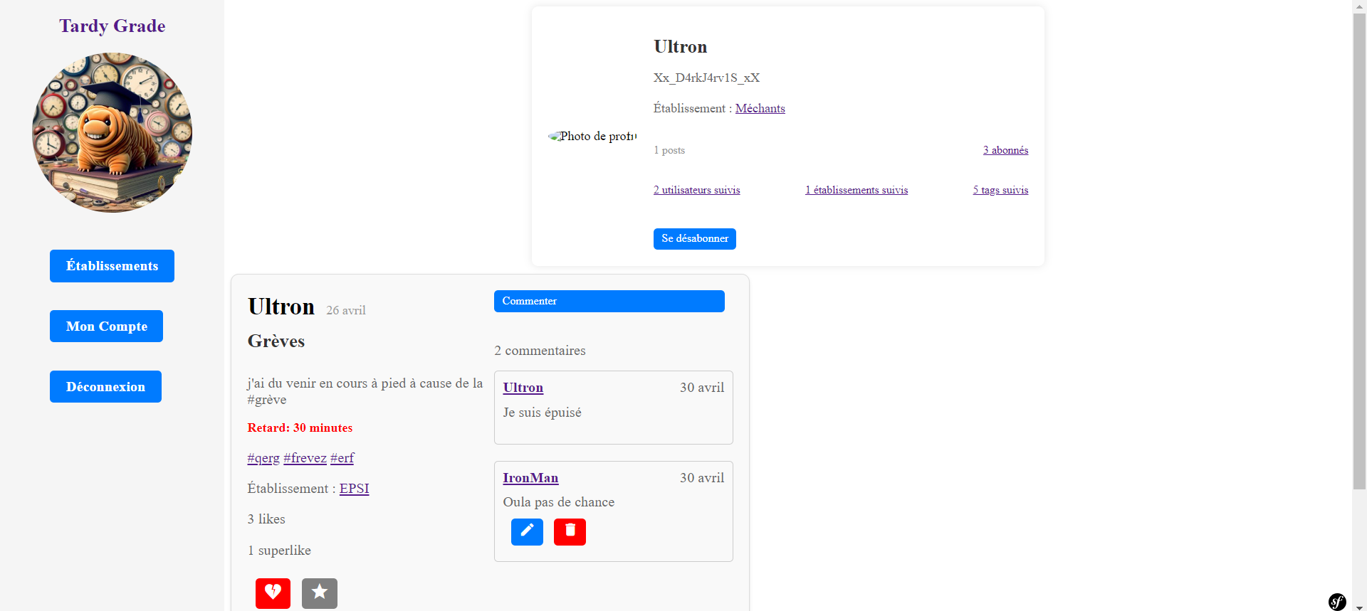 Screen du profil d'un utilisateur