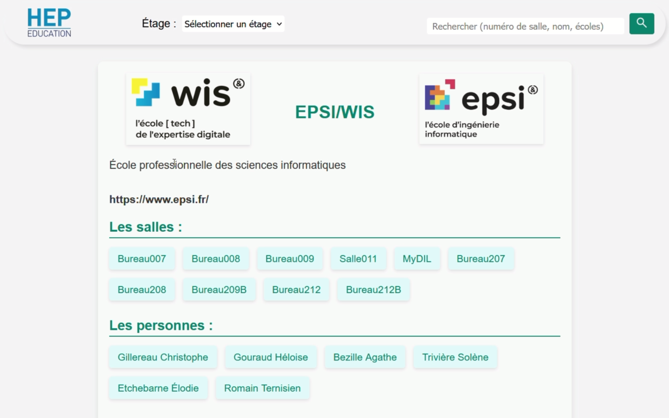Screen de la page d'une école